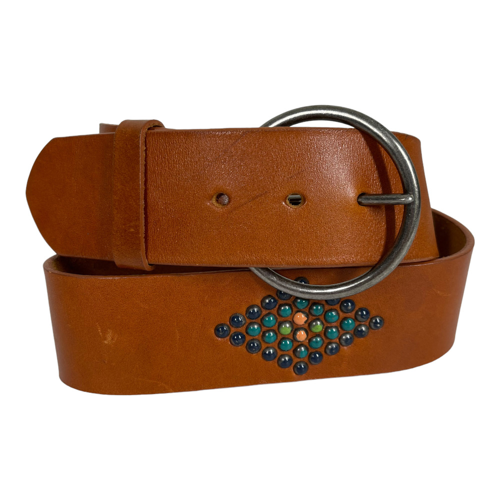 Southwestern Boho Leather Belt S Tan Studded Embellished  Diamond Western